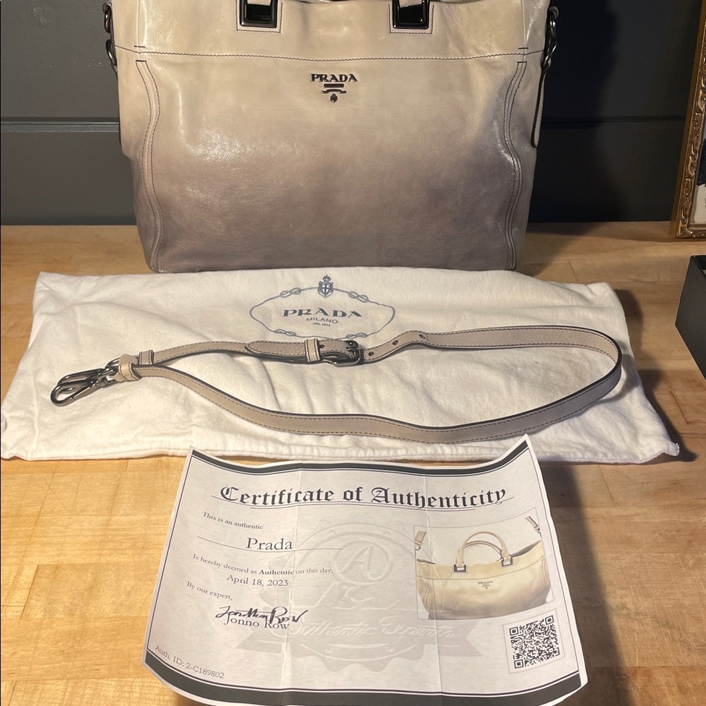 Prada Ombre w/COA East West Sfumato Glacé Leather Satchel Tote bag ! - Picture 2 of 16